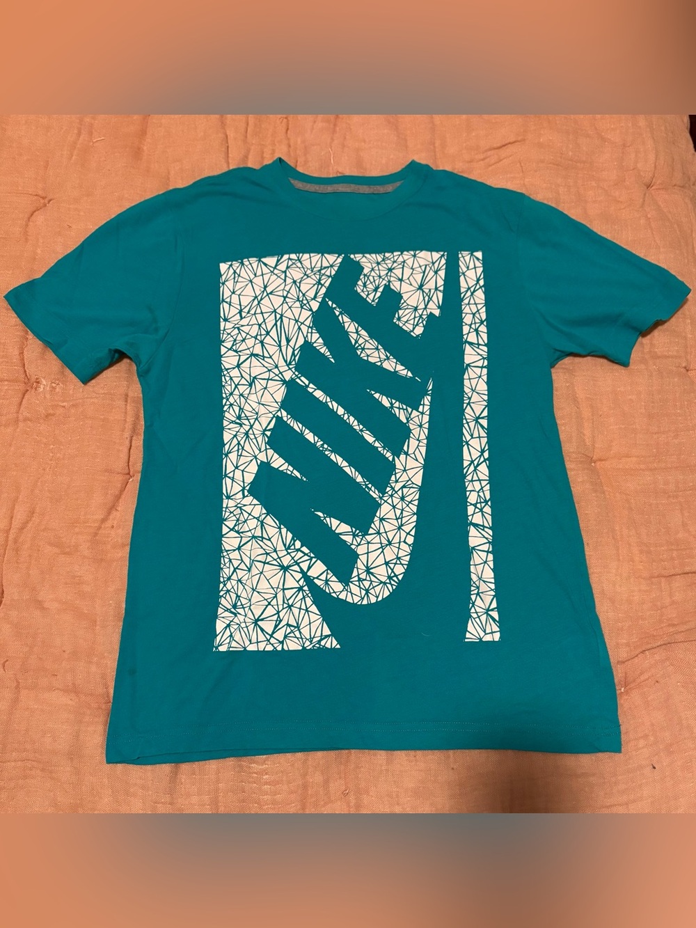 Nike Men Futura Shattered Glass Turquoise Crew Neck T-Shirt with White Logo